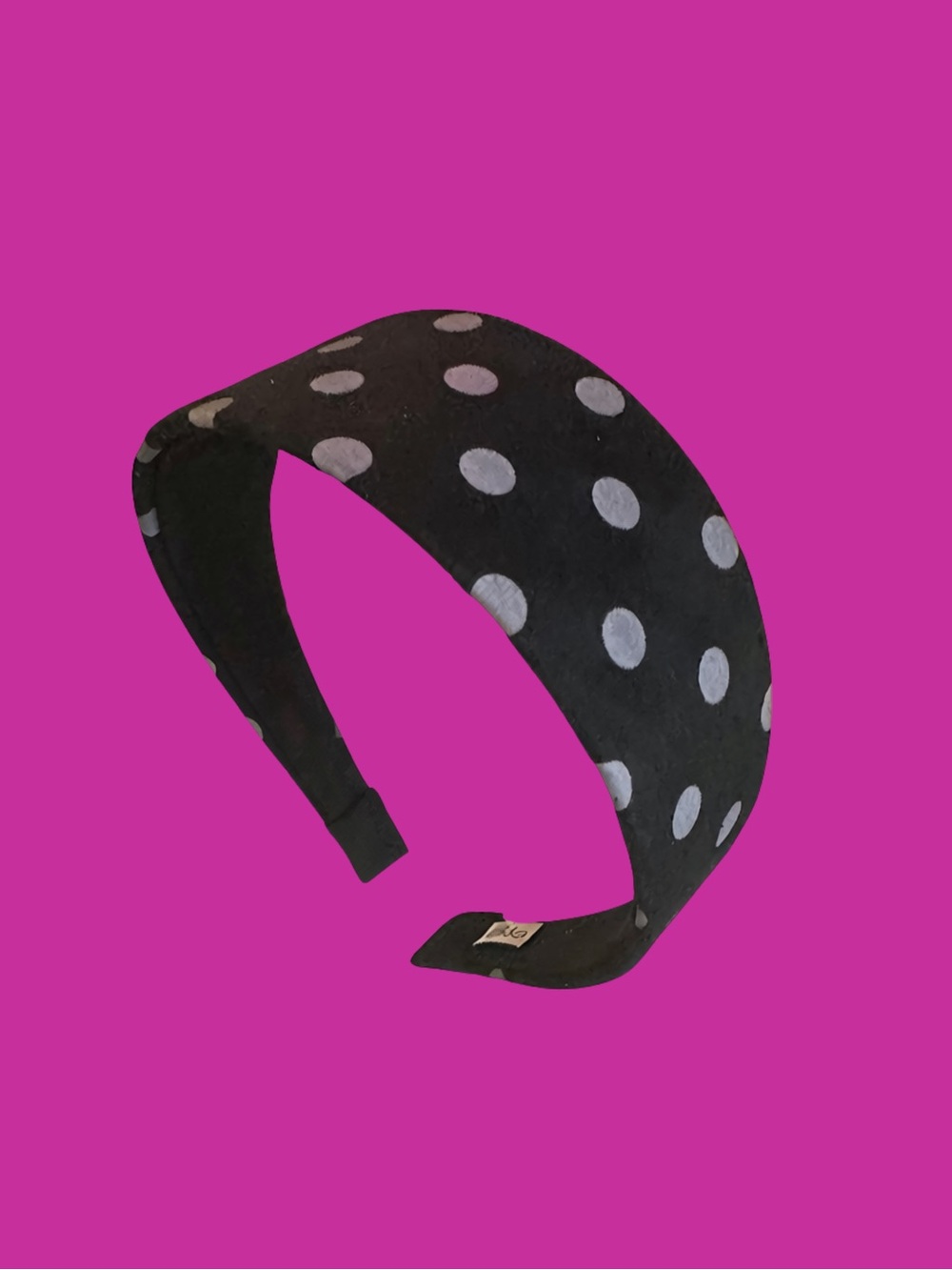 Padded Black Headband with White Polka Dots